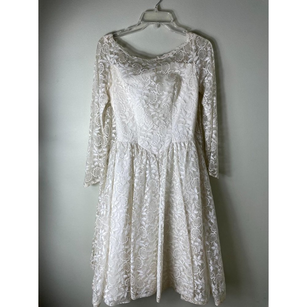 Vintage 1950s lace wedding dress ivory tea length - Picture 10 of 12